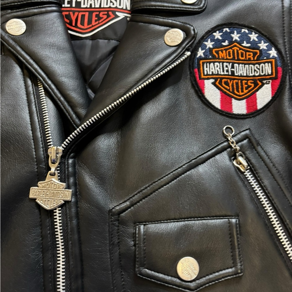 Harley-Davidson Kid’s Black Faux Leather Jacket Size 6 - Picture 2 of 8